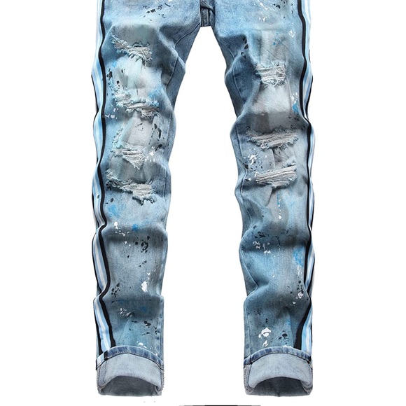 New Mens Ripped and Patched Skinny Jeans Multiple Sizes - Picture 2 of 2